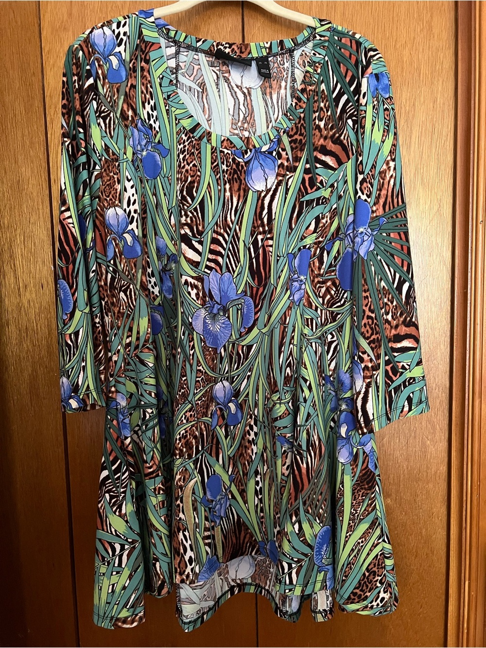 Attitudes by Renee Floral & Animal Print Tunic Top with pockets - Blue & Green
